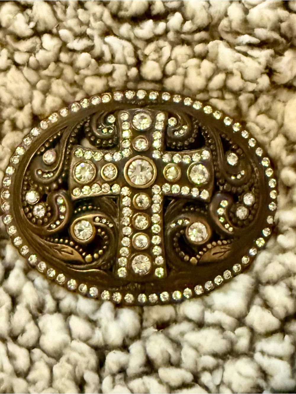 Gold Rhinestone Cross Medallion Belt Buckle- 2.5” x 3.5”